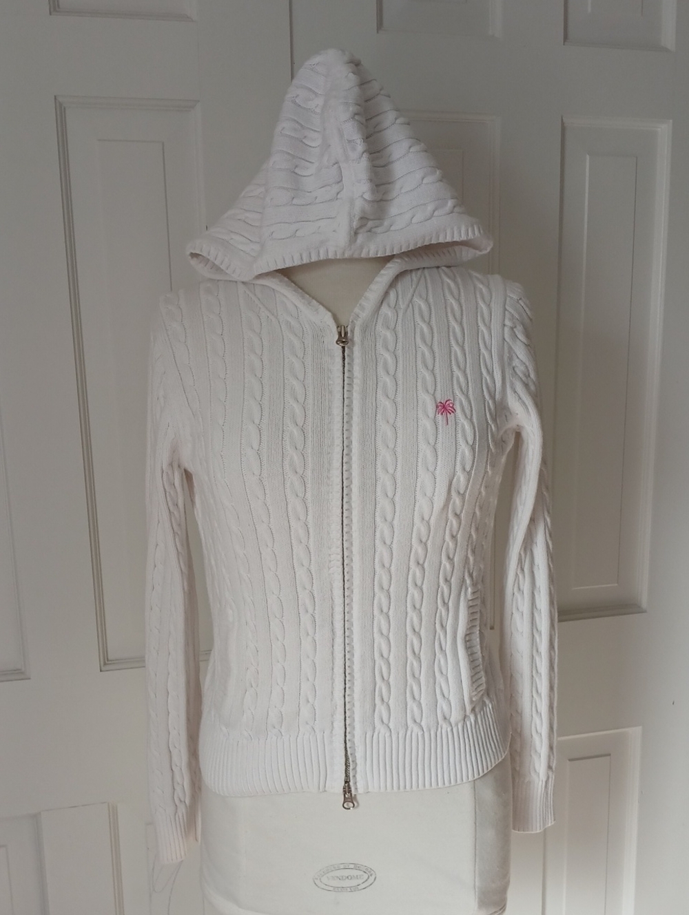 Lilly Pulitzer Vintage Zip-Front Cableknit Hooded Cardigan Sweater